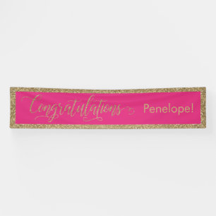 Lona Felicitaciones Typography Gold Purpurina Hot Pink