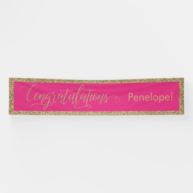 Lona Felicitaciones Typography Gold Purpurina Hot Pink (Horizontal)