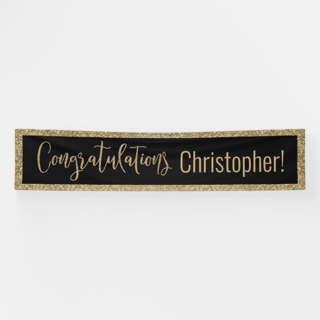 Lona Felicitaciones Typography Gold Purpurina y Black (Horizontal)
