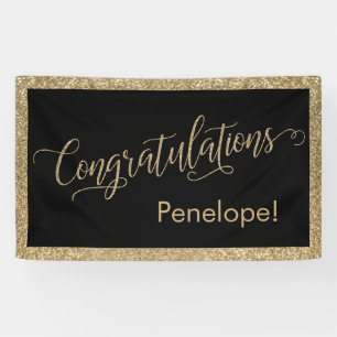 Lona Felicitaciones Typography Gold Purpurina y Black