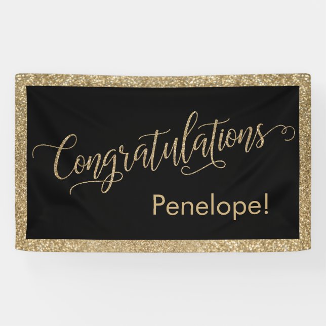 Lona Felicitaciones Typography Gold Purpurina y Black (Horizontal)