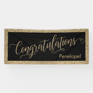 Lona Felicitaciones Typography Gold Purpurina y Black