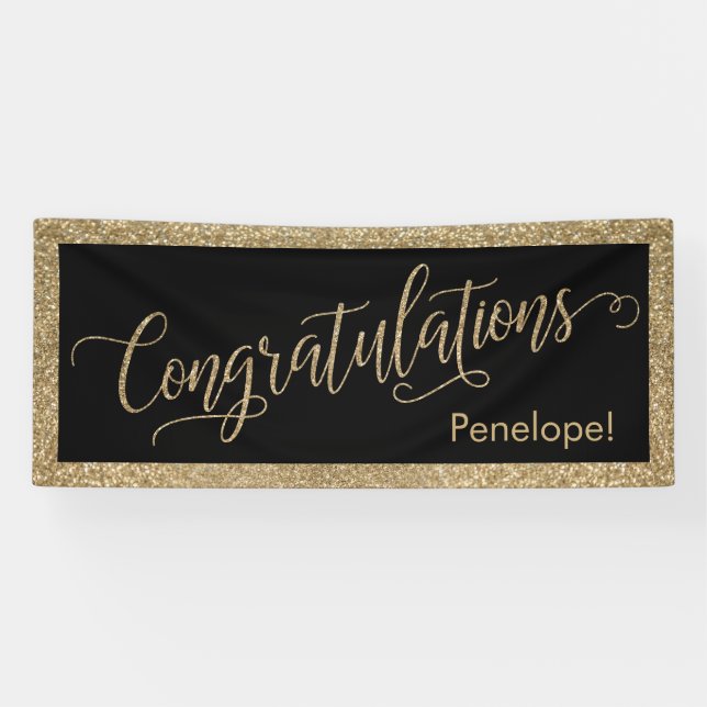 Lona Felicitaciones Typography Gold Purpurina y Black (Horizontal)