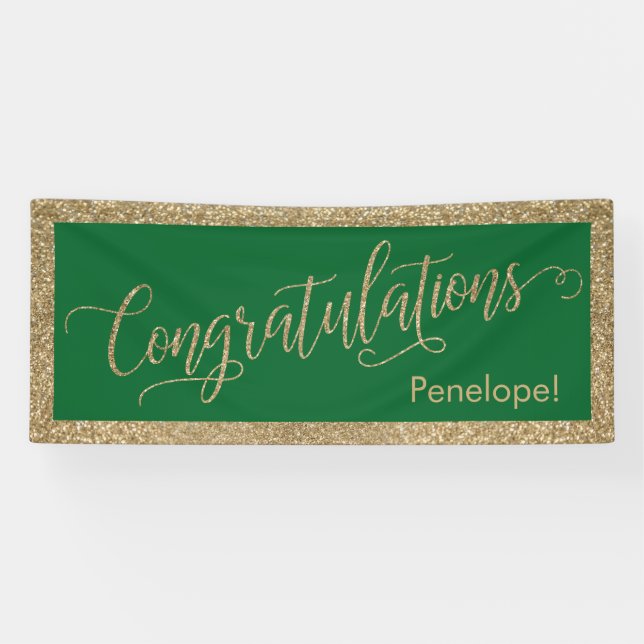 Lona Felicitaciones Typography Gold Purpurina y Green (Horizontal)