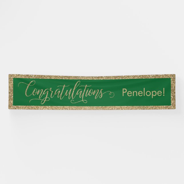 Lona Felicitaciones Typography Gold Purpurina y Green (Horizontal)