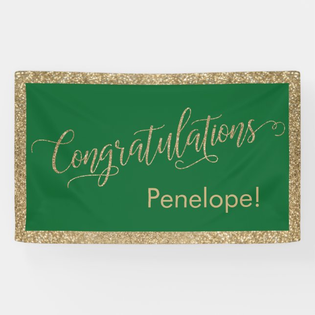 Lona Felicitaciones Typography Gold Purpurina y Green (Horizontal)