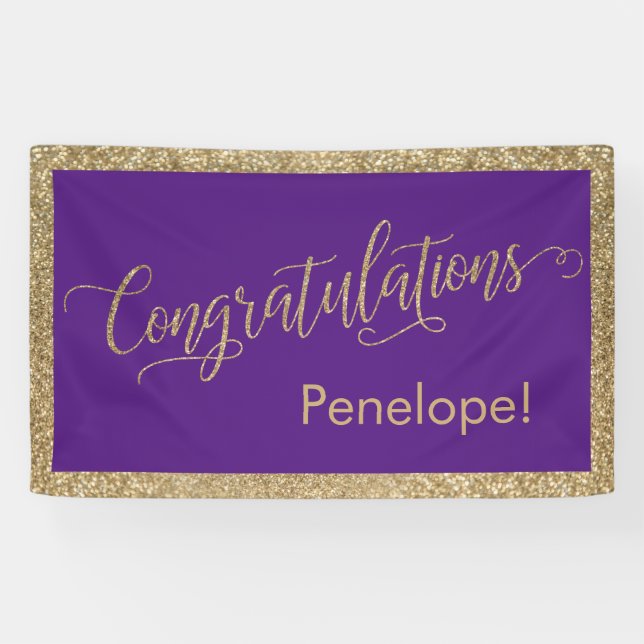 Lona Felicitaciones Typography Gold Purpurina y Purple (Horizontal)