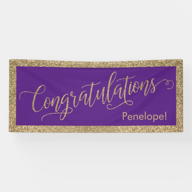 Lona Felicitaciones Typography Gold Purpurina y Purple (Horizontal)