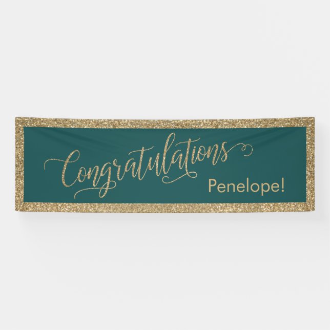 Lona Felicitaciones Typography Gold Purpurina y Verde a (Horizontal)