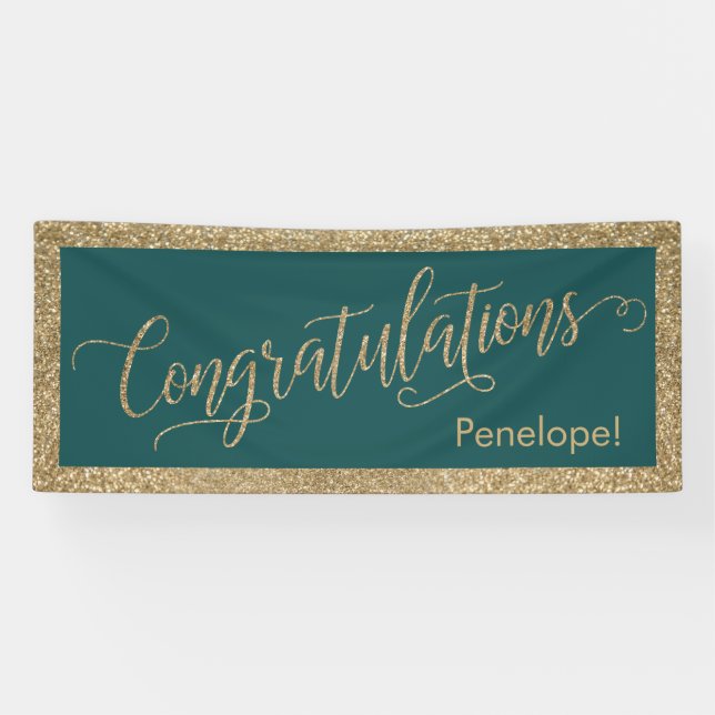 Lona Felicitaciones Typography Gold Purpurina y Verde a (Horizontal)