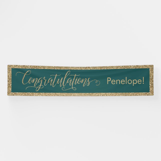 Lona Felicitaciones Typography Gold Purpurina y Verde a (Horizontal)