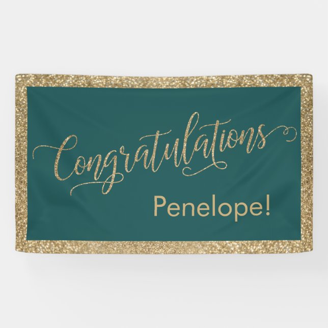 Lona Felicitaciones Typography Gold Purpurina y Verde a (Horizontal)