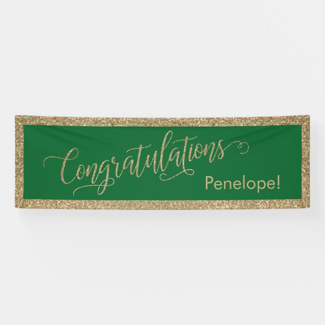 Lona Felicitaciones Typography Gold Purpurina y Verde a (Horizontal)