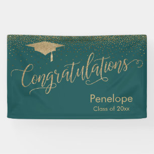 Lona Felicitaciones Verde azuladas por la graduación de