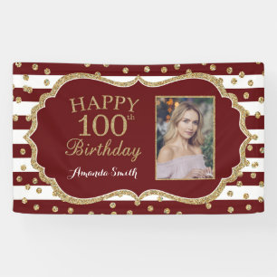 Lona Feliz 100 aniversario Banner Burgundy Gold Photo
