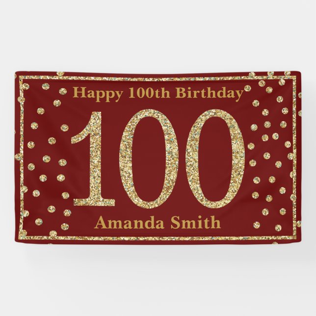 Lona Feliz 100 aniversario Banner Burgundy Red Gold (Horizontal)