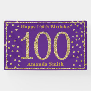 Lona Feliz 100 aniversario Banner Purpurina Purple Gold