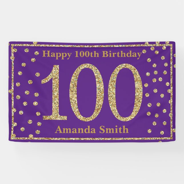 Lona Feliz 100 aniversario Banner Purpurina Purple Gold (Horizontal)