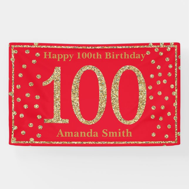Lona Feliz 100 aniversario Banner Purpurina Red Gold (Horizontal)
