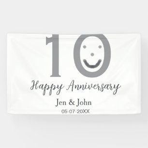 Lona Feliz 10° aniversario fecha gris emoji negrita