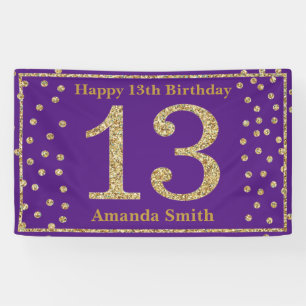 Lona Feliz 13.º Nacimiento Banner Purple and Gold Purp