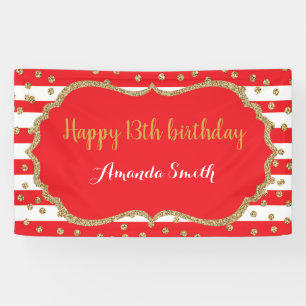 Lona Feliz 13.º Nacimiento Banner Purpurina Oro Rojo