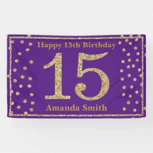 Lona Feliz 15º cumpleaños Banner Purple and Gold Purpur