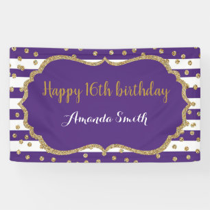 Lona Feliz 16º cumpleaños Banner Purple and Gold Purpur