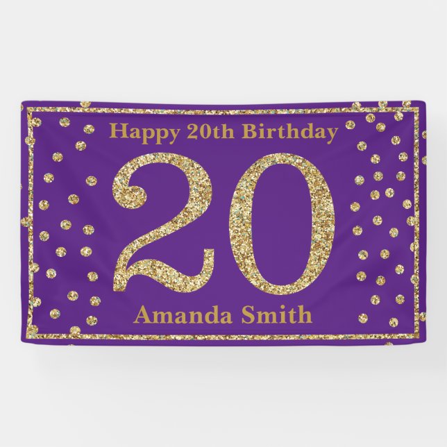 Lona Feliz 20 aniversario Banner Purple and Gold Purpur (Horizontal)