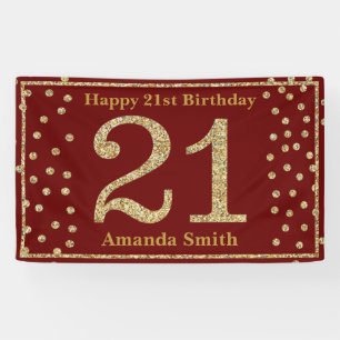 Lona Feliz 21 aniversario Banner Burgundy Red Gold