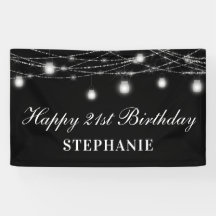 Feliz 21 cumpleaños Mason Jars Lights Black White