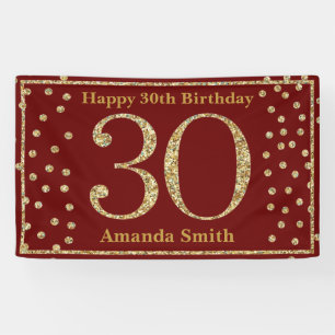 Lona Feliz 30 aniversario Banner Burgundy Red Gold