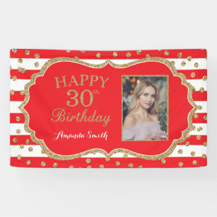 Lona Feliz 30 aniversario Banner Red Gold Photo