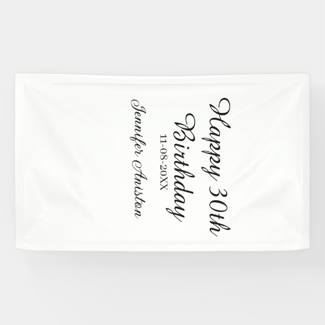 Lona Feliz 30 cumpleaños agregar fecha elegante simple (Horizontal)