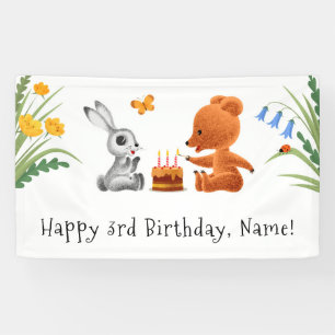Lona Feliz 3 de cumpleaños Teddy Bear Velas de pastelit