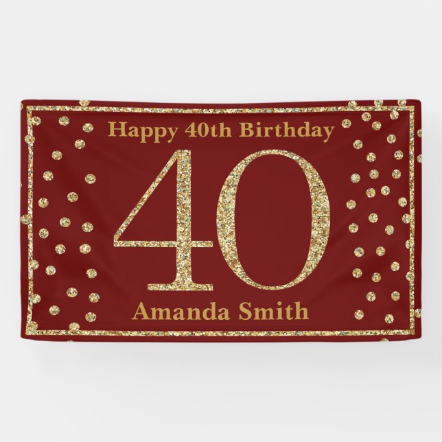 Lona Feliz 40 aniversario Banner Burgundy Red Gold (Horizontal)