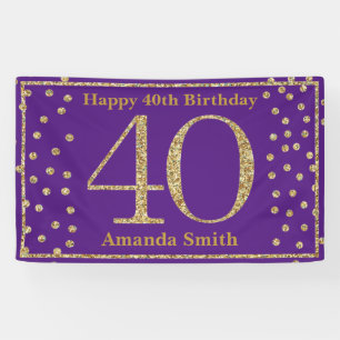 Lona Feliz 40 aniversario Banner Purple and Gold Purpur