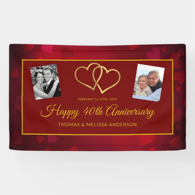 LONA FELIZ 40 ANIVERSARIO RUBY GOLD HEARTS & FOTOS (Horizontal)