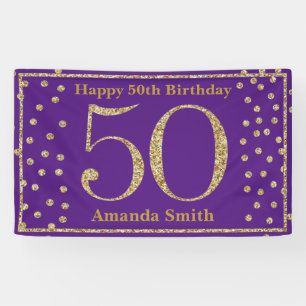Lona Feliz 50 aniversario Banner Purple and Gold Purpur