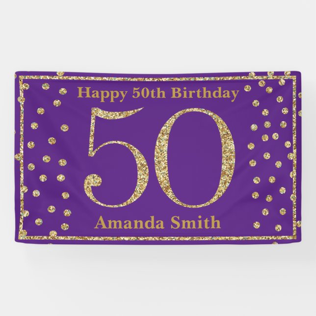 Lona Feliz 50 aniversario Banner Purple and Gold Purpur (Horizontal)