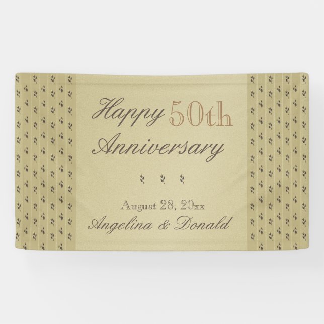 Lona Feliz 50 aniversario Boda Floral Gold Modern (Horizontal)