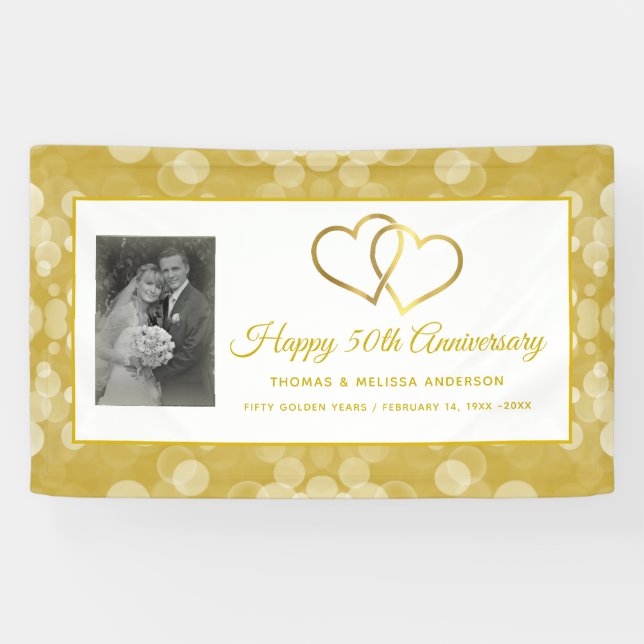 LONA FELIZ 50 ANIVERSARIO CHAMPAGNE GOLD HEARTS (Horizontal)