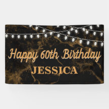 Feliz 60° cumpleaños luces oro negro