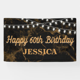 Lona Feliz 60° cumpleaños luces oro negro