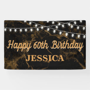 Lona Feliz 60° cumpleaños luces oro negro