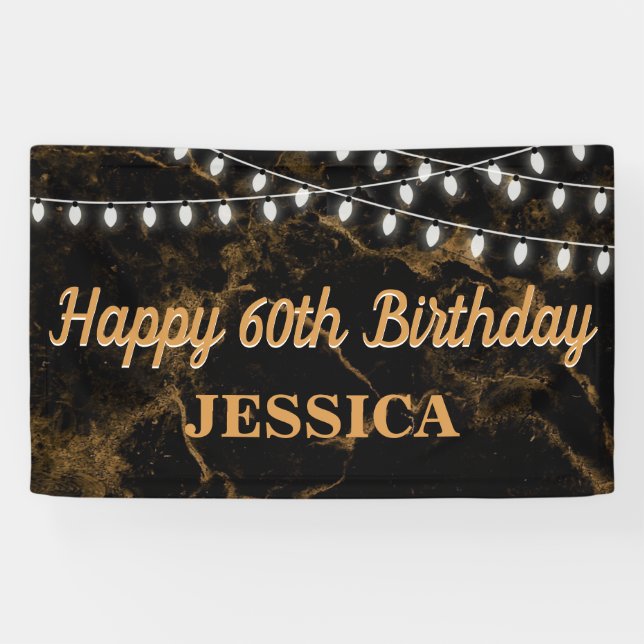 Lona Feliz 60° cumpleaños luces oro negro (Horizontal)
