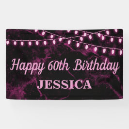 Lona Feliz 60° cumpleaños luces rosadas negras