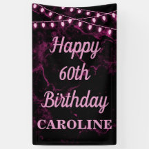 Feliz 60° cumpleaños luces rosadas negras