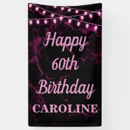 Lona Feliz 60° cumpleaños luces rosadas negras