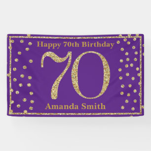Lona Feliz 70 aniversario Banner Purple and Gold Purpur